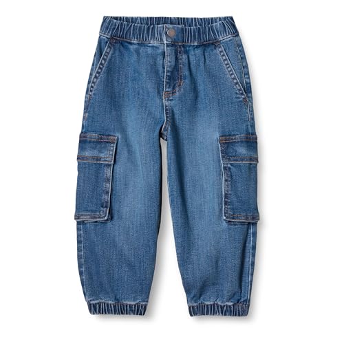 Amazon Essentials Boys' Stretch Denim Cargo Jean with Elastic Waist, Indigo, X-Large at Amazon
