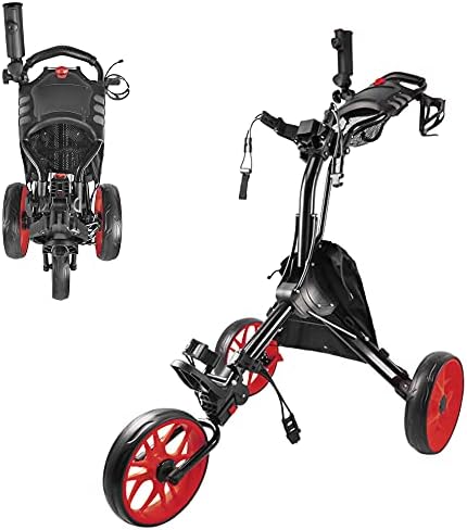 BOBOPRO Golf Push Cart 3 Wheel Lightweight Folding Golf Pull Trolley with Foot Brake Drink Holder Scoreboard Umbrella Holder Golf Accessories for Practice and Game Gift for Men Women/Kids
