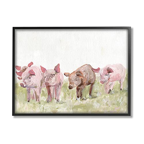 Stupell Industries Pink Baby Pigs Grazing Farm Grassland Pasture, Design by Kam…
