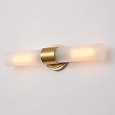 DAYCENT Gold Bathroom Light Fixtures 2-Light Frosted Glass Wall Sconce Modern Brass Glass Wall Light Fixtures Cylinder Vanity