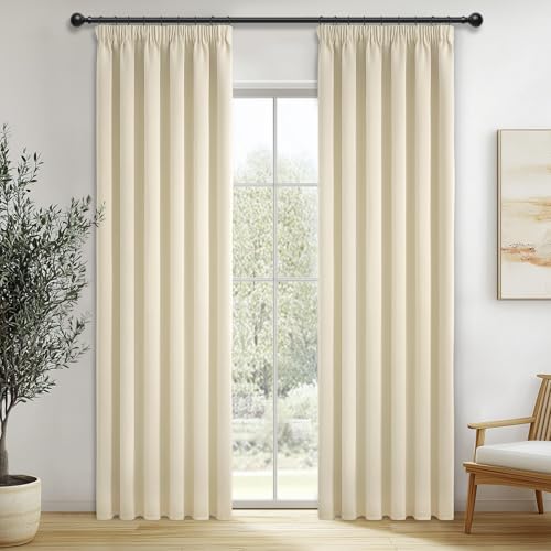 MRTREES Blackout Curtains 88 Drop 2 Panels Beige Pencil Pleat Thermal Curtains for Bedroom Living Room Soft Window Treatments for Kids 55x88 Inch 140x225 CM