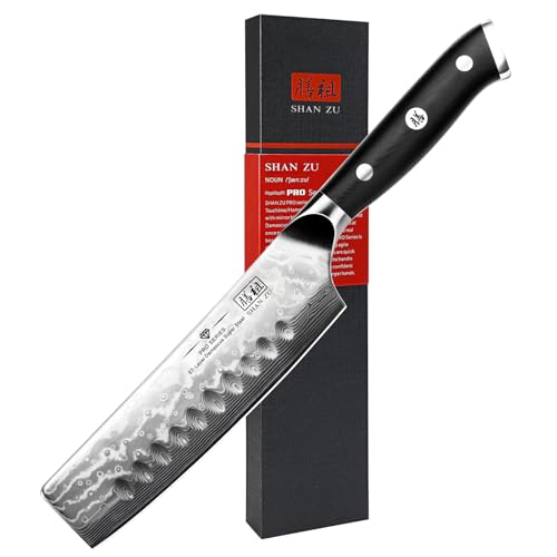 SHAN ZU Nakiri Damascus Kitchen Knife, 16.5cm Japanese Vegetable Knife, 67 Layers Damascus Steel Chef Knife, Professional Chef Knife with G10 Handle