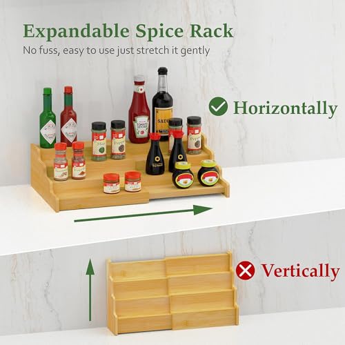 Keqin 3 Tier Expandable Bamboo Spice Rack Organizer for Cabinet, Kitchen, Cupboard, Pantry Storage Shelf