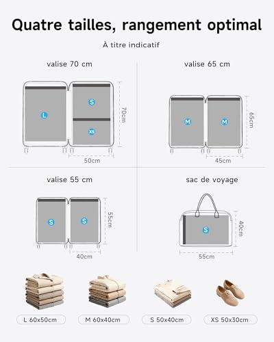 Sacs de rangement sous vide avec pompe à vide sans fil rechargeable, 16 pièces en 4 tailles (60x50 cm, 60x40 cm, 50x40 cm, 50x30 cm), adaptés au rangement des vêtements et des valises