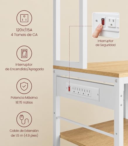 NEWBLUE Alacenas para Cocina, Ajustables Estante para Microondas de Cocina con Enchufes y 12 Ganchos, Cajón de Tela, Muebles para Microondas Mueble para Sala, Cafetería