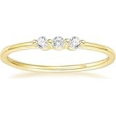TIGRADE 1.5mm Eternity Ring 14k Gold Plated Three Cubic Zirconia Minimalist Engagement Ring Petite Round CZ Stacking Promise Ring for Women Size 3-11