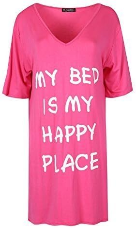 Be Jealous Womens Plain V Neck Oversized My Bed is My Happy Place Baggy PJ Dress UK Size 8-26