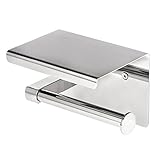 BlanceEG Toilet Paper Holder, SUS 304 Stainless Steel Bathroom Tissue Holder with Phone Shelf Wall Mounted Polished Chrome (1.21 lb)