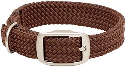 Mendota Pet Double Braid Collar - Satin Nickel - Dog Collar - Made in The USA - Brown, 9/16 in x 14 in Junior