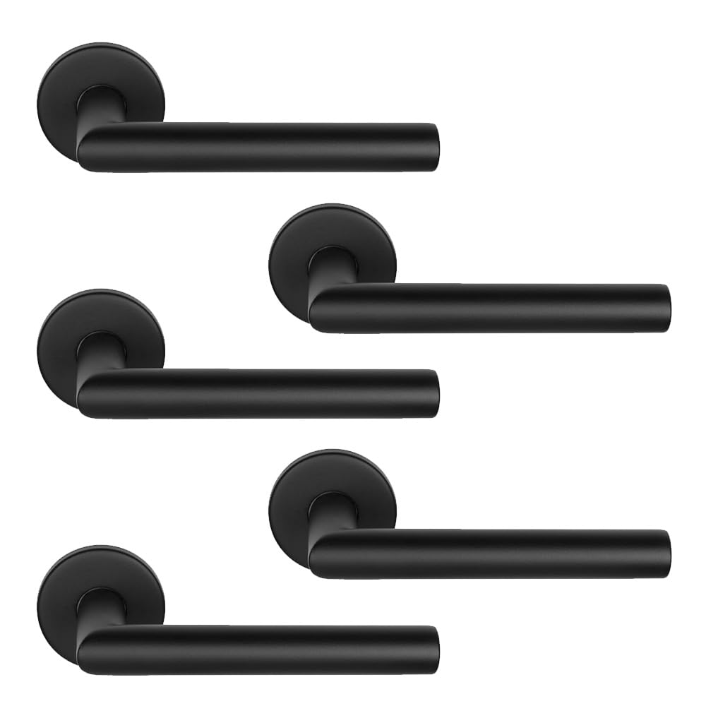 Jdel Pack of 5 Sets of Black Rosette Handle L Straight for Interior Doors