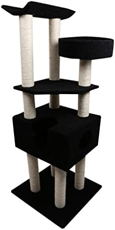 Cat Tree Tower - Large, Sturdy, 5ft Tall with Condo, Bed, Sisal Scratching Posts by Kitten Around, Black Sherpa
