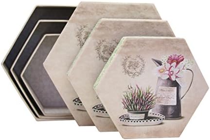 Direct Global Decorative boxes, hexagonal shape, Flower motif, set of 3, gift boxes, storage boxes, vintage