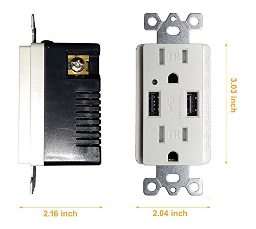KULED Outlet with USB High Speed Charger 4.8A Charging Capability, Child Proof Safety Duplex Receptacle 15 Amp, Tamper Resistant Wall Socket Plate Included UL Listed KT48, White - Thumbnail 2