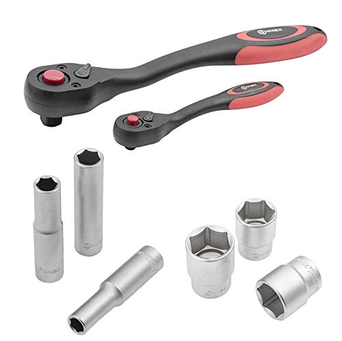 Connex Bit- und Steckschlüssel-Satz 68-teilig - 1/4" & 1/2" - Inkl. Gelenkratschengabelschlüssel - Im Kunststoffkoffer - Für Montage- & Schraubarbeiten / Stecknuss-Set / Werkzeugkoffer / COXBOH600068 – Bild 6