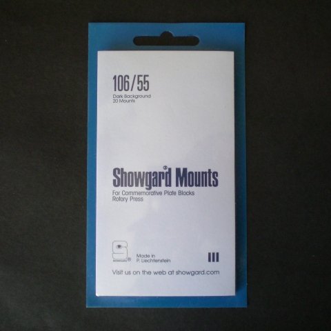 Showgard Pre-cut Black Stamp Mounts Size 106/55