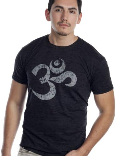 Super Buddha Men's "Om Mantra" Burnout Graphic Tee, Black, Medium