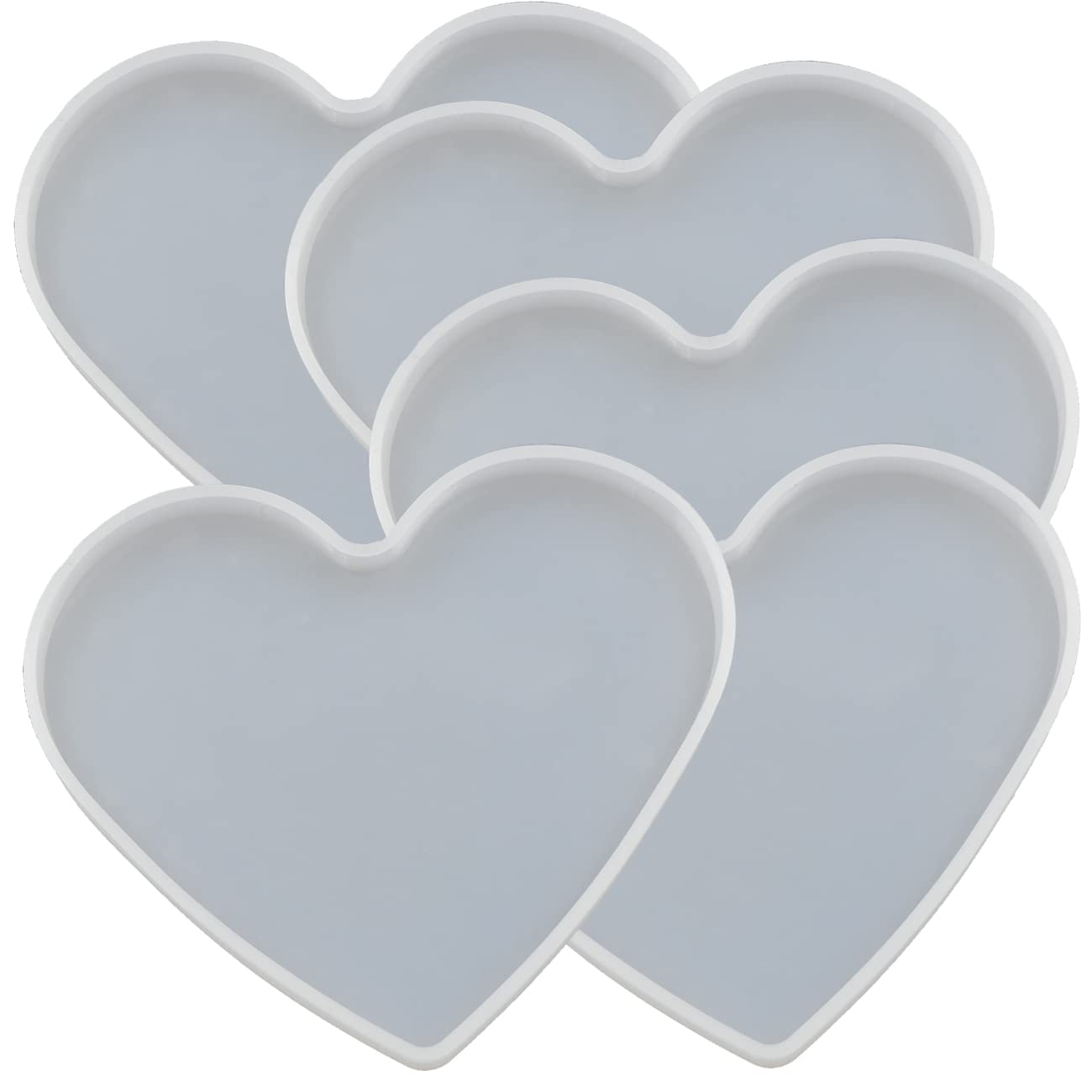 5Pcs Love Heart Epoxy Mold DIY Resin Casting Heart Base Coaster Silicone Mold, 5Pcs Medium Size, 10 x 7.3cm