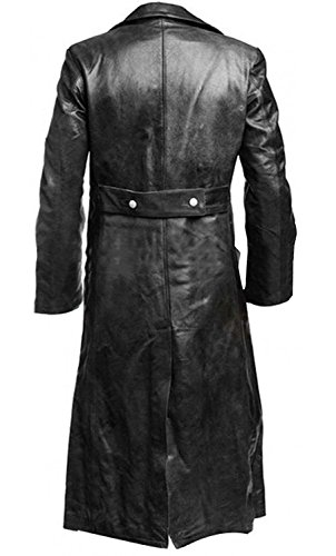 German Classic Officer WW2 Military Uniform Black Leather Trench Coat