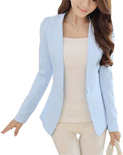 MIKTY Casual Work Office Blazer One Button Jacket for Women and Juniors #3 Blue S