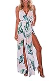 Meenew Women's Sleeveless V Neck Boho Floral Print Beach High Split Maxi Dress