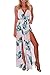 Meenew Women's Sleeveless V Neck Boho Floral Print Beach High Split Maxi Dress