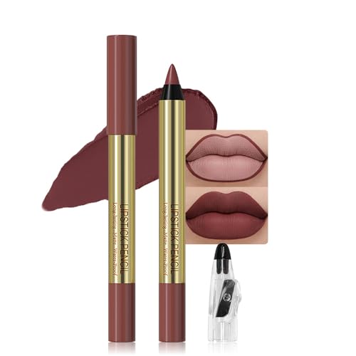 JUAAZIN Dark Brown Matte Lip Liner Pencil - Crayon Matte Lipstick Pencil, No Transfer, Smudgeproof & Waterproof, Sharpenable Lip Crayon for Women, Velvet Long-Lasting Lip Color 01#