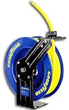 GOODYEAR Air-Hose-Reel Retractable 3/8" Inch x 50' Feet Long Garage Essential Premium Commercial SBR Hose Max 300 Psi Steel Construction Heavy Duty Spring Driven