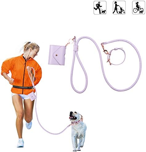 HLFeng Leather Dog Leash 5ft for Small Dogs,Dog Leash for Training Walking,Leather Dog Collar and Leash Set with Dog Food Storage Pouch