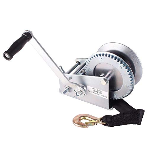 Kinbelle 3500lbs Dual Gear Hand Winch Hand Crank Manual Boat ATV RV Trailer Heavy Duty (B)