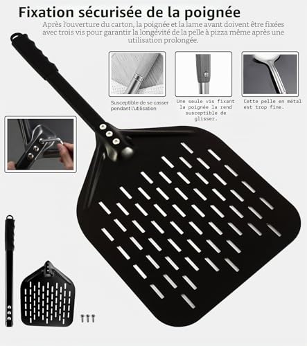 ZUGJOZD Set of perforated pizza peel, anodized aluminum pizza peel with comfortable and removable handles, including 7 and 12 in pizza shovel for turning and transporting pizzas.