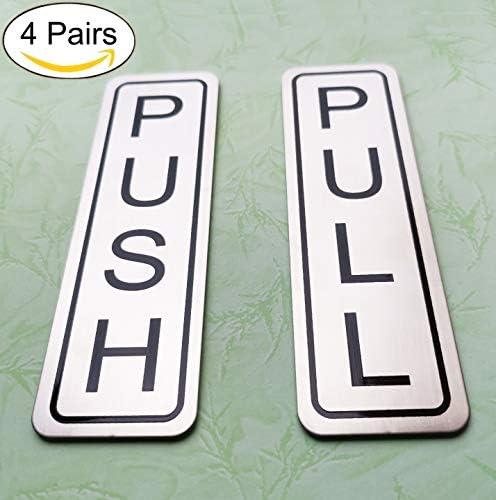 HTTH Push Pull Door Sign Sticker Square Window Salon Bar Cafe Restaurant Office Vinyl Sign Stainless Steel-5.1x1.6" (S-4Pairs)