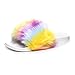 OCICI Girls Flat Slipper Flip Flop Faux Fur Soft Slide Slippers Women's Comfort Anti-Skid Sole Indoor Outdoor House Slippers-Rainbow