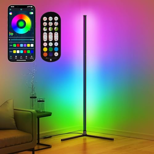 riyo Led Floor Lamp, RGB Corner Floor Lamp with APP and Remote Control, 16 Million Colors & 68+ Scene Color Changing Ambience Light with Music Sync for Living Room, Bedroom, Gaming Room Decor