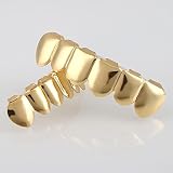 MSmask Plated Hip Hop Mouth Teeth Grillz Caps Top & Bottom Grill Set (gold color)