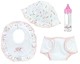 15 inch Baby Doll Boutique Accessories Set & Gift Bag; Perfect 4 Piece Set with Doll Hat, Bib, Diaper and Baby Doll Bottle