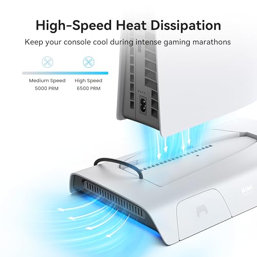 KIWI design D3 Cooling Stand and Charging Station PS5 Slim with RGB Controller, Charger for PS5 Controller, PS5 Slim Accessories with 2 Level Cooling Fan