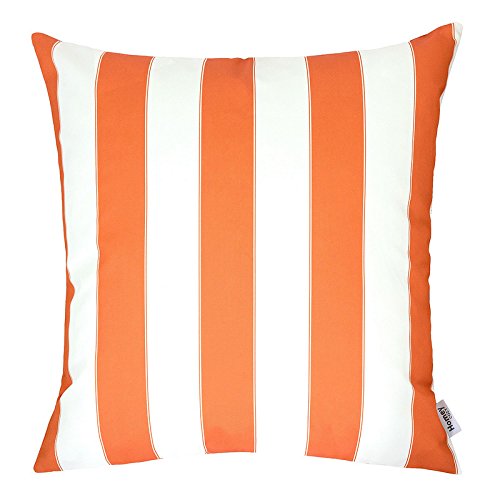 Homey Cozy Outdoor Throw Pillow Cover, Classic Stripe Orange Large Pillow Cushion Water/UV Fade/ ...