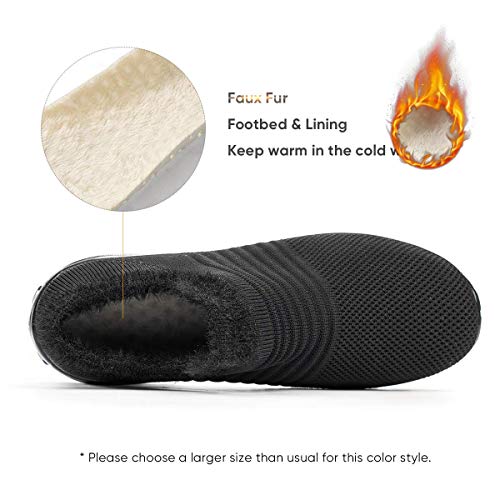 Women's Walking Shoes Snow Boots - Anti-Slip Faux Fur Outdoor Winter Snow Sneakers Slip on Nursing Shoes Winter-Black,7
