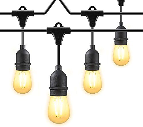 48 ft Commercial Grade Weatherproof Outdoor String Lights, 2W LED Vintage Edison Bulbs with 15 Hanging Sockets for Patio, Party, Wedding, Backyard Lights - UL Listed