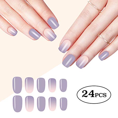 Full Cover False Nails Set Artificial Nails Resin Fake Fashion Nail Art Design Manicure Set with Glue & Nail File & nail Double-sided tape - Medium size 24 PCS