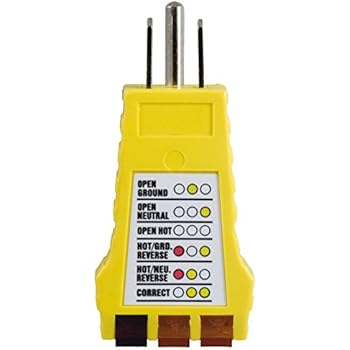 Power Gear 3 Wire Receptacle Tester, Outlet Tester, 6 Visual Indications, Light Indicator, UL Listed, Yellow, 50542