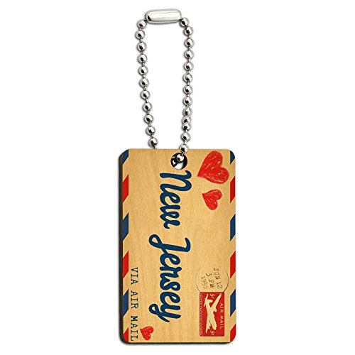Air Mail Postcard Love for New Jersey Wood Wooden Rectangle Key Chain