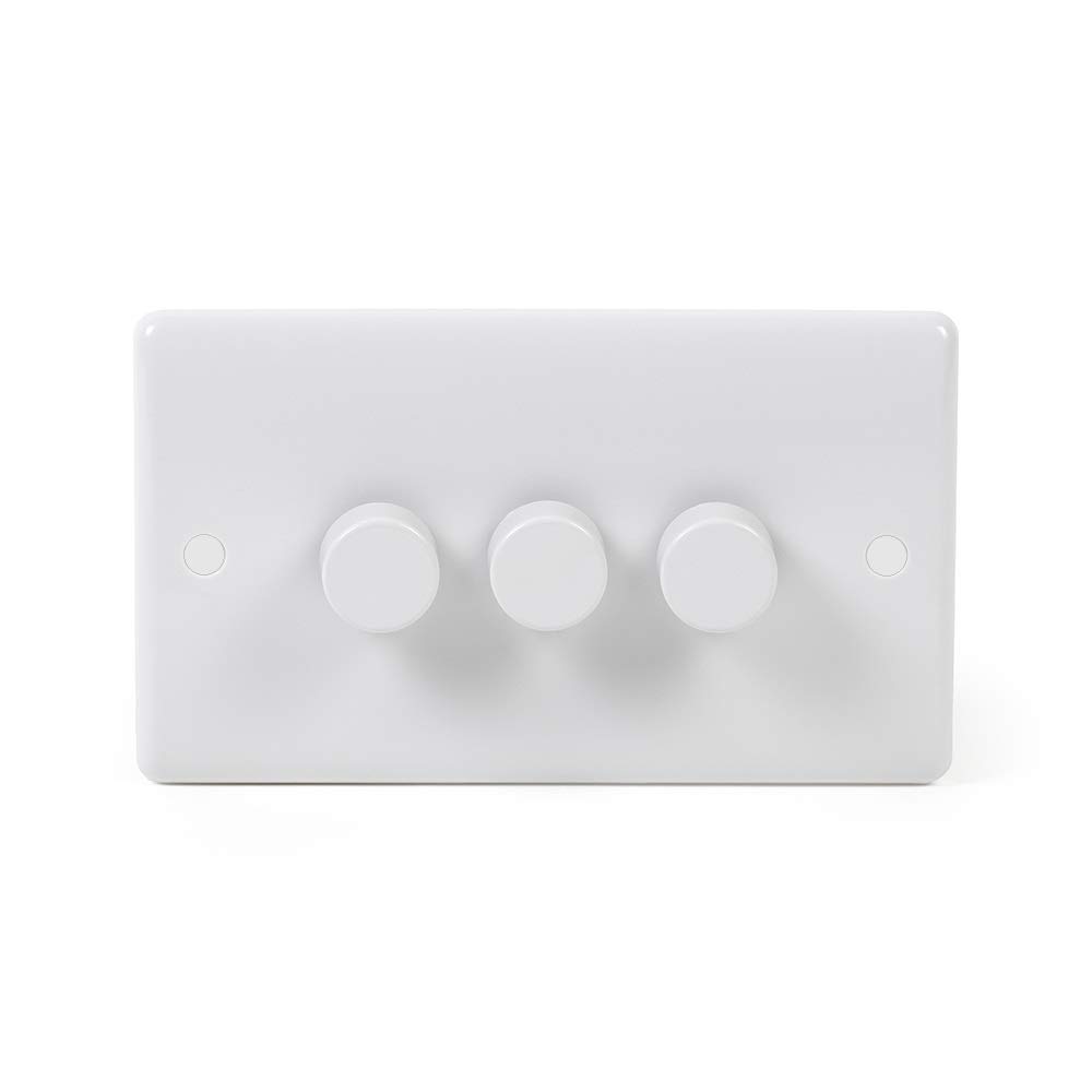 Lieber Silk White 3 Gang 2 Way Trailing Edge LED Dimmer Switch 250W - Curved Edge | Soft Start Technology
