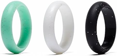 Camknn Women's Silicone Wedding Ring Bands -5mm Wide(2mm Thick)- Set of 3 for Women Glitter Flexible Comfort Sport Safety Ring (Turquoise White Black, 5)