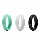 Camknn Women’s Silicone Wedding Ring Bands –5mm Wide(2mm Thick)- Set of 3 for Women Glitter Flexible Comfort Sport Safety Ring