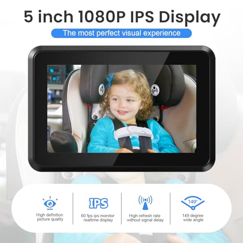 KAPEICamper Baby Car Camera, Back Seat Baby Car Mirror with HD Night Vision 360° Rotation Display, 5 Mins Easy Installation, Observe The Baby’s Move (two baby car camera)