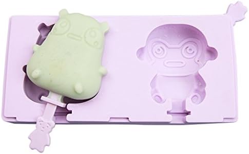 TinB Popsicle Molds, Silicone Popsicle Maker Ice Pop Molds with Lids and Sticks - BPA Free - DIY Ice Cream Maker For Kids - Purple (Combo Cartoon Monkey)