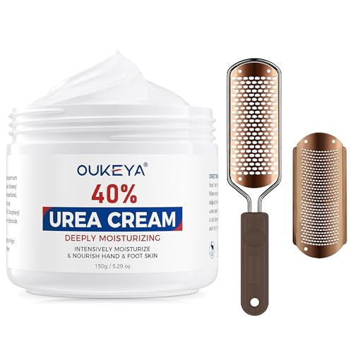 OUKEYA Urea Cream 40% for Feet Maximum Strength with 304 Stainless Steel Foot Scrubber Callus Remover for Feet