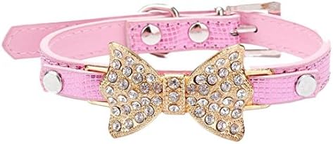 Pet Dog Puppy Wear Adjustable Nice Bow Tie Collar with Rhinestone Necklace Jewelry for Small or Medium Dogs Female Puppies Costume Outfits, Light and Adjustble Buckle 1pc Or 3pcs(Black,Pink,ID Tag)