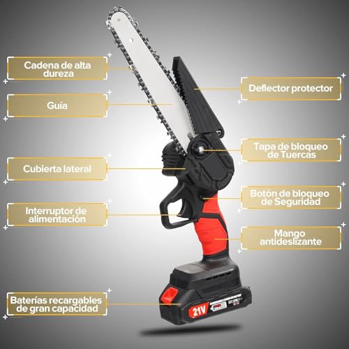 Mini Motosierra de Mano de 8 Pulgadas,Motosierra Inalmbrica Portátil y Funcional,Motosierra Eléctrica de Con 2 Baterías 21v,para Poda de árboles,Jardinería